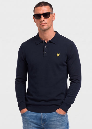 Lyle & Scott Truien Cotton merino long sleeve knitted polo - dark navy
