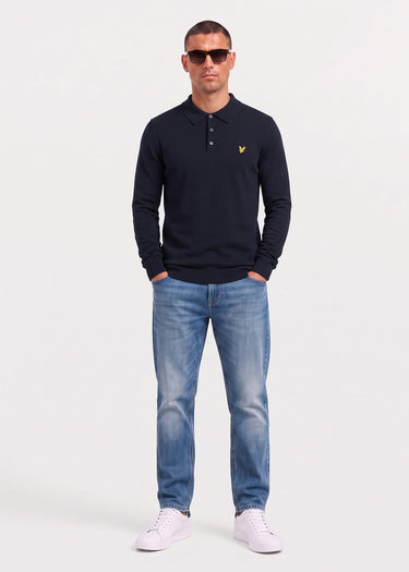Lyle & Scott Truien Cotton merino long sleeve knitted polo - dark navy