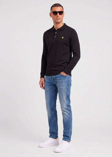 Lyle & Scott Truien Cotton merino long sleeve knitted polo - jet black