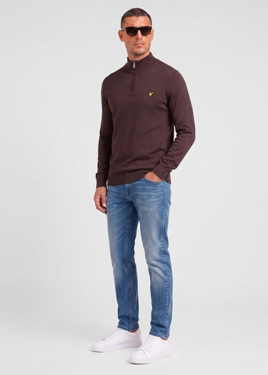 Lyle & Scott Truien Cotton merino quarter zip jumper - espresso