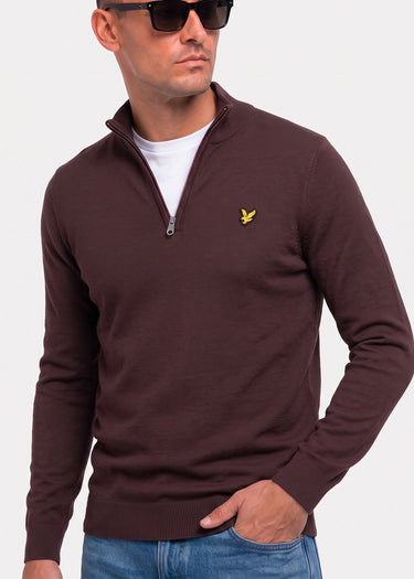 Lyle & Scott Truien Cotton merino quarter zip jumper - espresso