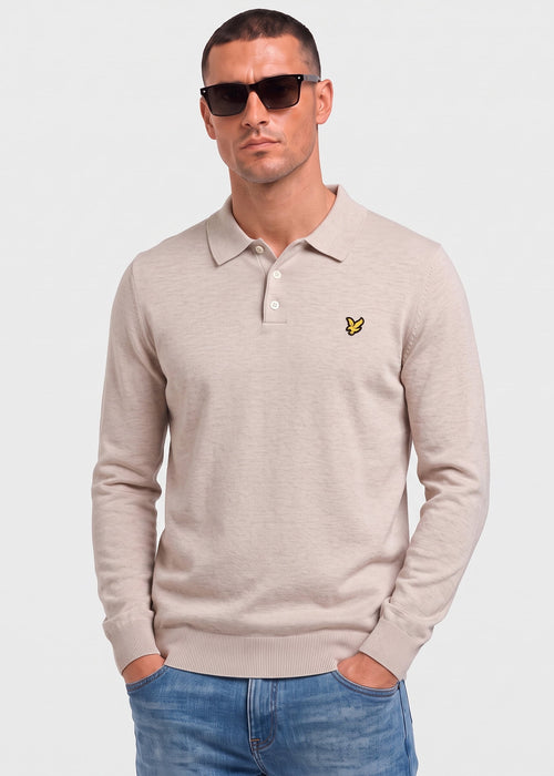 Cotton merino long sleeve knitted polo - cove