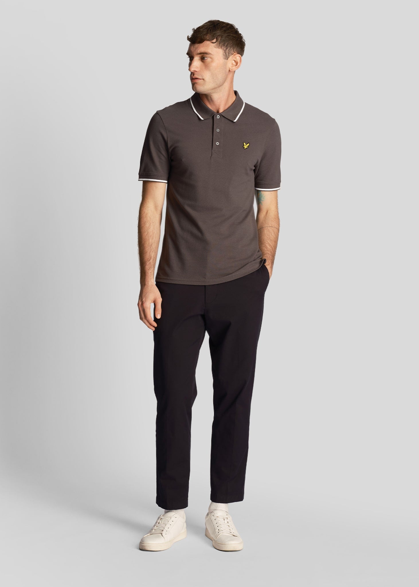 Lyle & Scott Polo's  Tipped polo shirt - gun metal white 