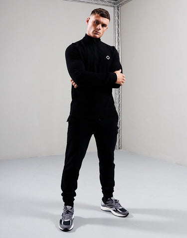 MA.Strum Truien  Ls funnel neck polo - black 