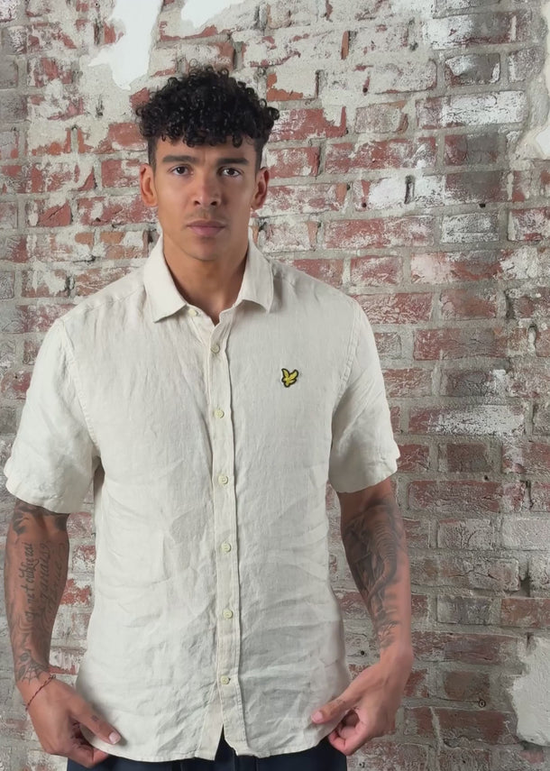 Lyle & Scott Overhemden Short sleeve linen blend shirt - cove