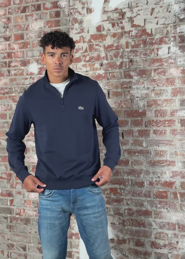 Lacoste Truien High neck zip up fleece sweatshirt - navy blue