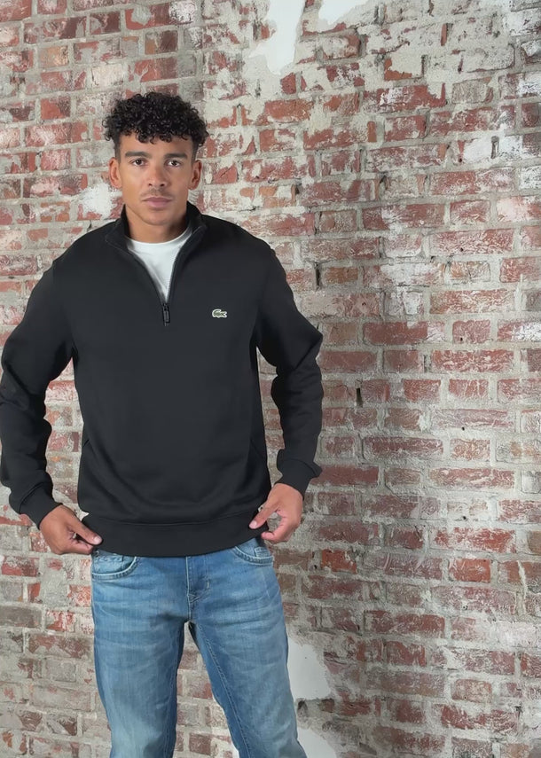 Lacoste Truien High neck zip up fleece sweatshirt - black