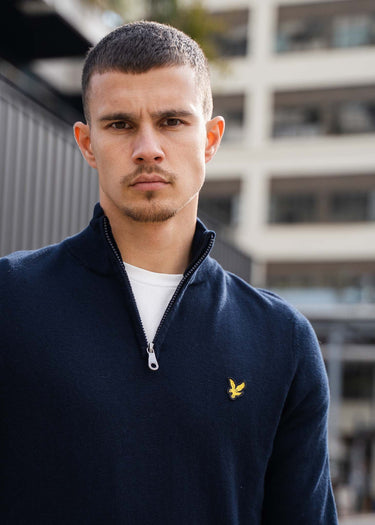 Lyle & Scott Truien Cotton merino quarter zip jumper - dark navy