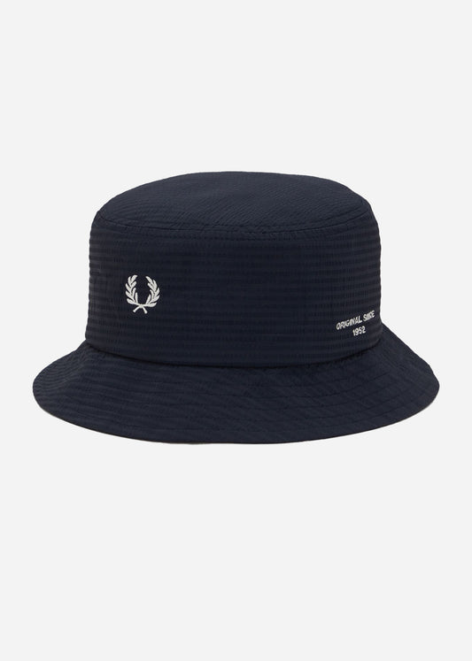 Fred Perry Bucket Hats  Dual branded seersucker bucket hat - navy 