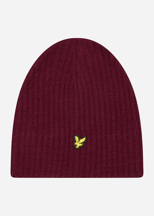 Lyle & Scott Mutsen  Knitted ribbed beanie - burgundy 