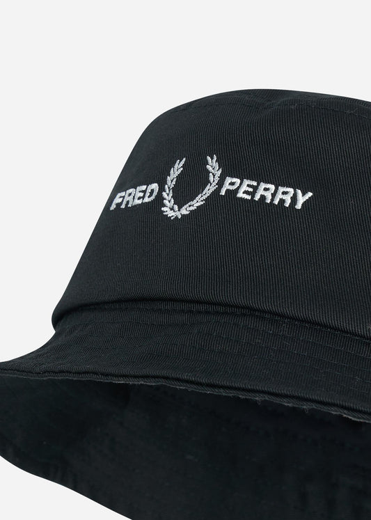 Fred Perry Bucket Hats  Graphic branded twill bucket hat - black 