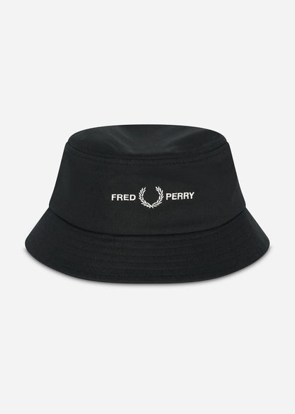 Fred Perry Bucket Hats  Graphic branded twill bucket hat - black 