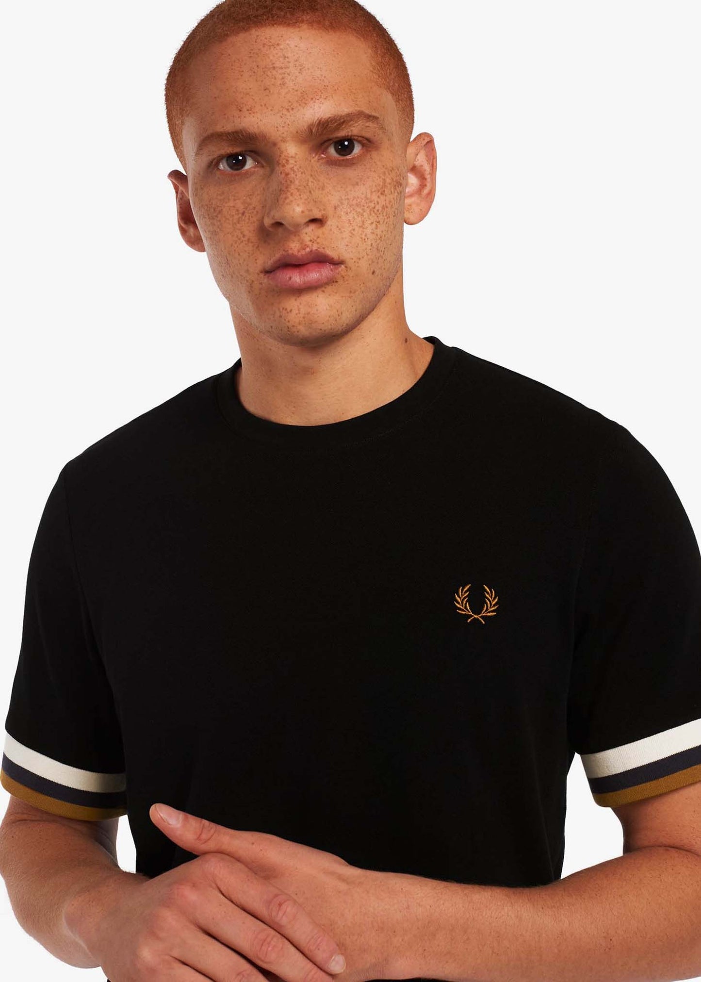 Fred Perry T-shirts  Striped cuff pique t-shirt - black 