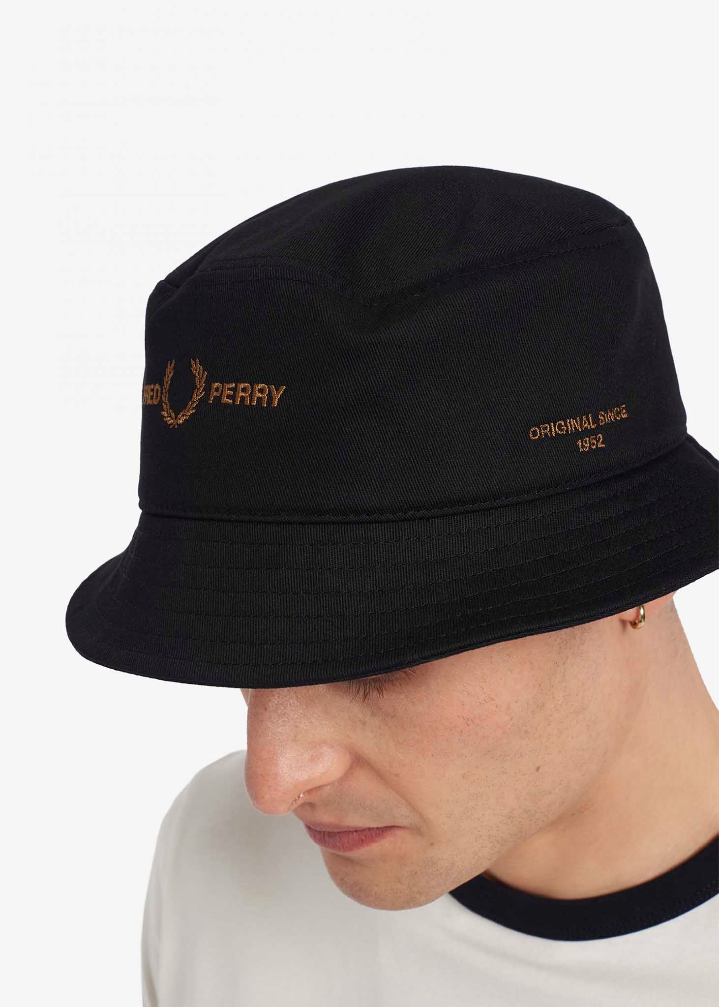 Fred Perry Bucket Hats  Branded twill bucket hat - black 